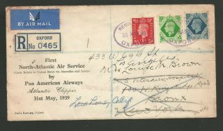 1939 British 1st North Atlantic Airmail By Pan American Clipper Forwarded