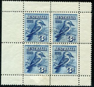 Australia 1928 Kookaburra 3d Pane Of 4 Sg Ms.  106a (cat.  £200)