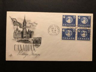 Canada 384 Fdc - Nato - Rare Parliament Cachet,  Block 4 Stamp Cover 1959