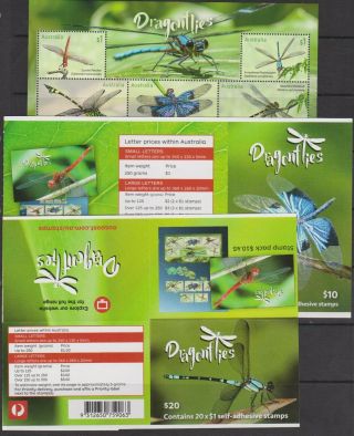 Australia 2017 Dragonflies $20 & $10 Booklets,  $5 Miniature Sheet Mnh Per Scan
