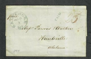 Us Stampless Cover Baltimore Md To Alabama March 4 1844