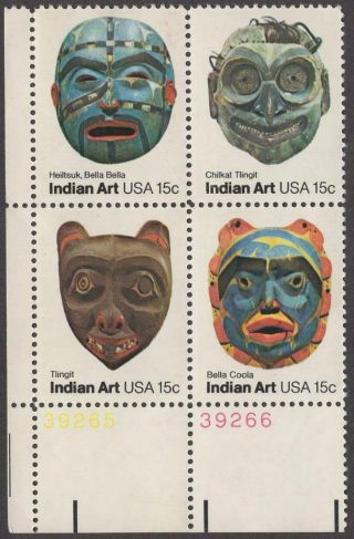 Scott 1834 - 1837 - Us Plate Block Of 4 - Pacific Nw Indian Masks - Mnh - 1980
