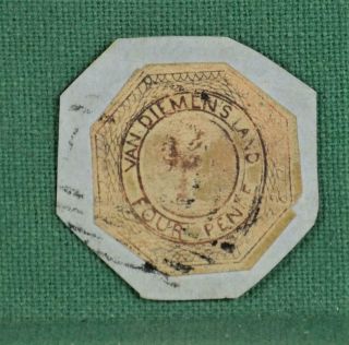 Tasmania Australia Stamp 1853 Van Demens Land 4d Orange On Piece (v60)
