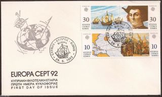 Cyprus 1992 Europa Set Columbus - Discovery Of America Unofficial Fdc (map,  Ship)