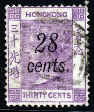 Hong Kong Queen Victoria 1877 28 Cents Surcharge On 30c.  Mauve Sg 21 Vfu