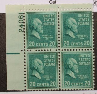 Scott 825 - 20 Cents Garfield - Plate Block Of 4 - Mnh - Scv - $5.  00