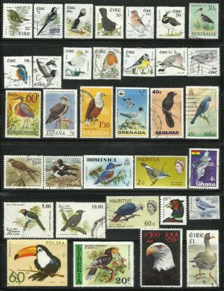 Birds.  Selection Of 34 Birds On Stamps.