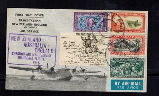1940 Zealand To England First Flight Cover Ffc Trans Tasman Label King Empir