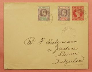 1902 St Lucia Uprated Stationery Castries To Switzerland