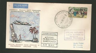 1966 Aitutaki Cook Islands Experimental Airmail Flight Cover To French Polynesia
