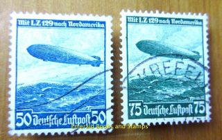 Ebs Germany 1936 Hindenburg Airship North America Flight Michel 606 - 607 Fu 3364