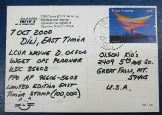 974 - 19 East Timor Untaet Intl Stamp On Postcard Mailed To Usa Oct 7,  2000
