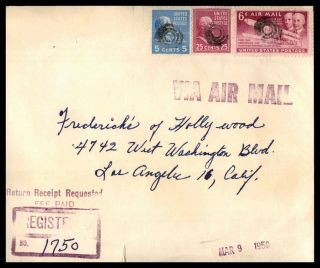 California Quincy March 8 1950 Registered Air Mail To Los Angeles Ca Arrival