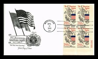 Dr Jim Stamps Us American Legion Fifty Years Fdc Cover Plate Block Scott 1369