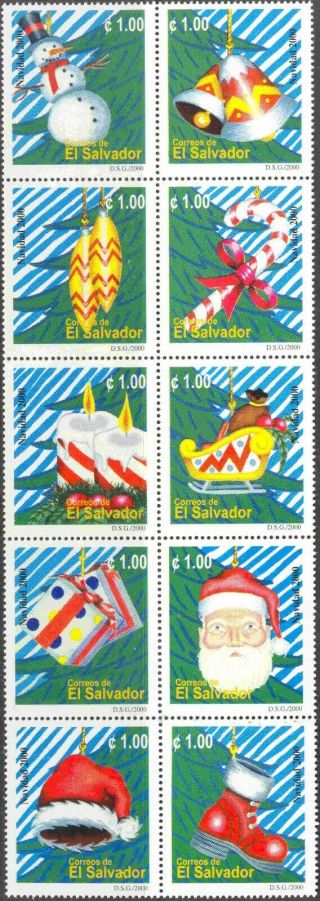 2000 El Salvador 1544 Never Hinged Block Of 10 Christmas Stamps