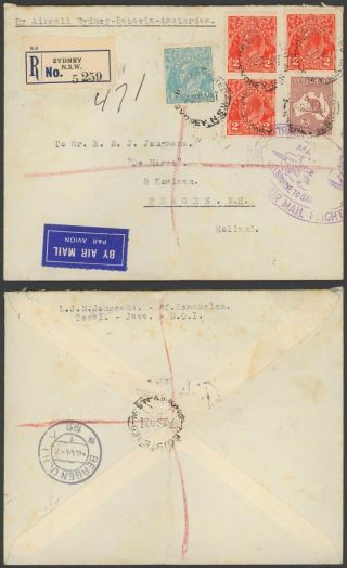 Australia 1931 - Registered Air Mail Cover Flight Sydney To Netherlands 28295/6