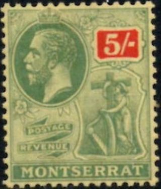 Montserrat 1923 Kgv 5/ - Green & Red/pale Yellow Sg.  83 (hinged) Wmk Msca