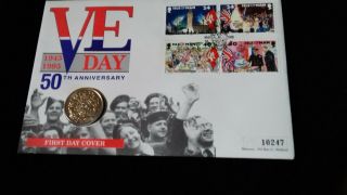 Qeii Isle Of Man Pnc Coin Cover 1995 Ve Day 50th Anniversary £2 Coin