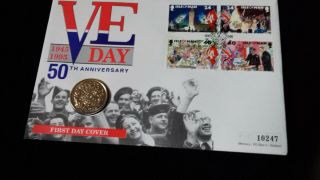 QEII ISLE OF MAN PNC COIN COVER 1995 VE DAY 50TH ANNIVERSARY £2 COIN 2