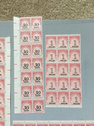 1959 US Postage Due Stamps - 6 blocks including 1 dollar block - Face Value $36.  87 3