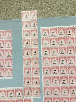 1959 US Postage Due Stamps - 6 blocks including 1 dollar block - Face Value $36.  87 4