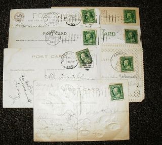 7 Benjamin Franklin One Cent Stamps On Postcards - 1909,  1910