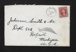 Canada Alberta Ab - Calahoo 1937 Split Ring Town Cancel Cover To Usa