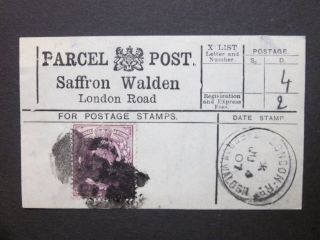 Gb Essex 1907 Parcel Post Label " Saffron Walden London Road " Kevii 6d