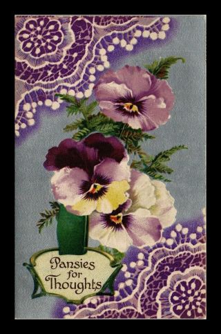 Dr Jim Stamps Us Bridge Station Flag Cancel Lace Pansies For Thoughts Postcard