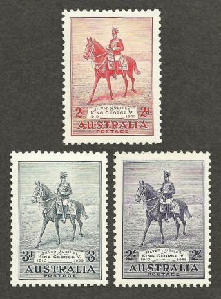 Australia 1935 Gv George V Silver Jubilee Set Of 3 Stamps Unmounted Um Mnh