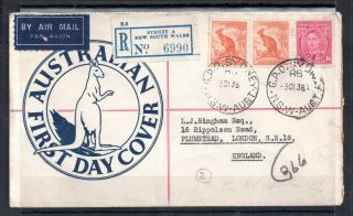 Australia Kgvi 1938 1s 4d & 1/2d Roo Illustrated Fdc Ws14542