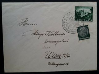 Rare 1940 Germany Cover Ties 2 Stamps With Schlaggenwald Alte Bergstadt Cachet