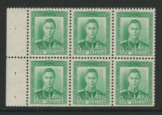 Zealand 1938 - 44 George Vi ½d Green Booklet Pane Sg 603w Mint/ Mnh.