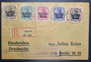 Germany In Occupied Poland 1916,  $$$,  Cpl Prov Set On Reg Cover Kalisch To,  Polsk