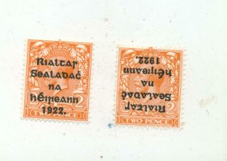 1922 Ireland 2pc Lot Overprint Stamp Mnh