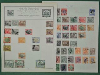 Malaya Federated Malay States Stamps Selection On 2 Pages (b134)