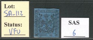 Sa_112.  Stati Antichi.  Modena.  1852 " Aquila Con Corona " 40 Cent.  Stamp.  Vfu