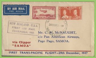 Zealand 1937 First Trans - Pacific Flight Via Flying Boat 