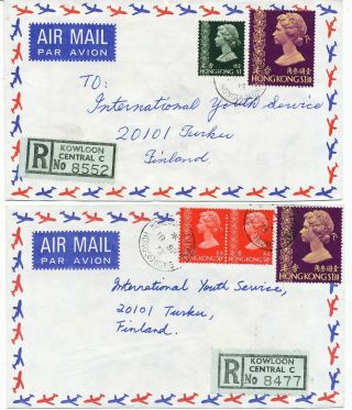 Hong Kong 1973 Kowloon Central A - C Registration Label On 4 Cover To Finland