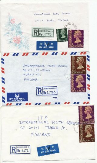Hong Kong 1973 - 8 Hong Kong 2 - 10 Registration Label On 5 Cover To Finland