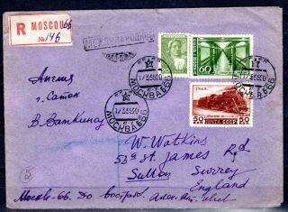 Russia Russland 1952 Ussr Registered Cover Moscow To Uk Gb United Kingdom