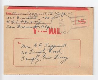 Ww2 Us Navy Yokohama 1945 Uss Broadwater V - Mail Letter To Jersey U.  S.  A