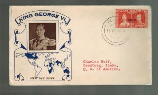 1937 Niue Zealand First Day Cover To Usa Kgvi Coronation Cachet