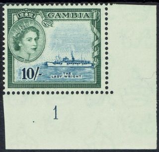 Gambia 1953 Qeii Ship 10/ - Plate 1 Mnh