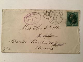 Medfield Mass.  Massachusetts Violet Oval With Brackets On A Forwarded Cover 1880