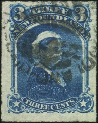 Newfoundland 39 F - Vf 1877 Queen Victoria 3c Blue Rouletted Cv$15.  00