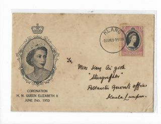Malaya / Selangor 1953 Qe2 Private Fdc Postally Sent