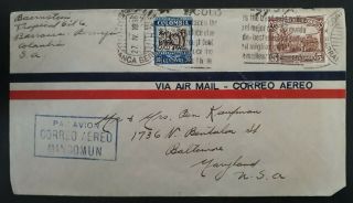 Rare 1939 Colombia Airmail Cover Ties 2 Stamps Canc Barrancabermeja