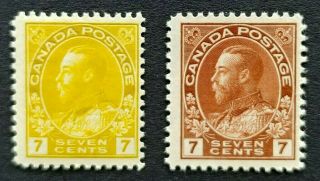 Canada Stamps,  Scott 113 & 114,  7c Kgv " Admiral ",  Mh Og,  Unitrade Cv $7