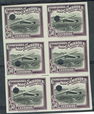 Mozambique Company 1935 Airmail 50c Imperf Proof Block Mnh